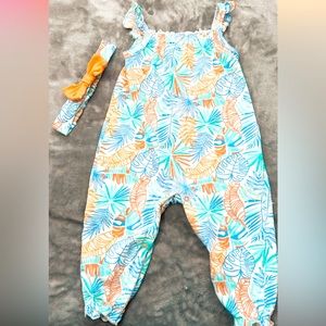 Blue one piece jumper with matching headband. 18 Months. Never worn but washed.